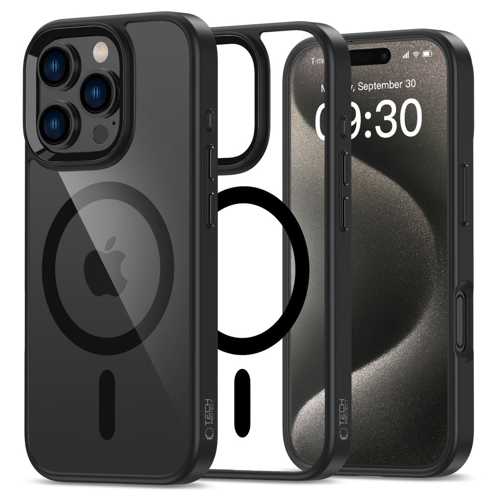 COPERTURA PER IPHONE 16 PRO TECH-PROTECT MAGMAT MAGSAFE NERA/TRASPARENTE