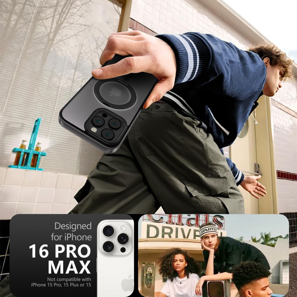 COPERTURA PER IPHONE 16 PRO MAX TECH-PROTECT MAGRING MAGSAFE NERO OPACO