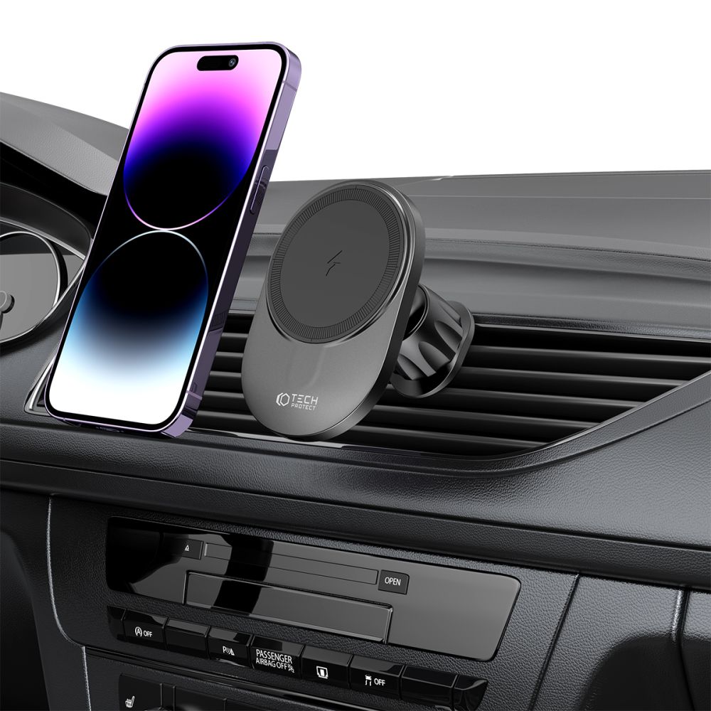 Supporto per telefono da auto con ricarica wireless TECH-PROTECT MM15W-V1 MAGNETIC MAGSAFE SUPPORTO PER CRUSCOTTO E VENTILAZIONE RICARICA WIRELESS 15W NERO
