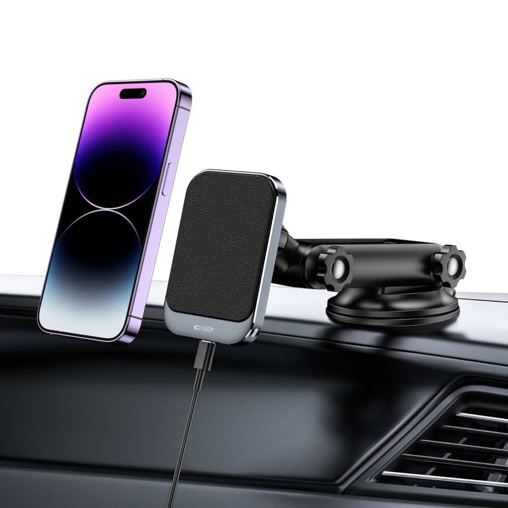 Supporto per telefono da auto con ricarica wireless TECH-PROTECT MM15W-V2 MAGNETIC MAGSAFE MONTAGGIO PER CRUSCOTTO RICARICA WIRELESS 15W NERO