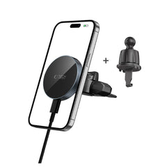 Supporto per telefono da auto con ricarica wireless TECH-PROTECT MM15W-V5 MAGNETIC MAGSAFE CD & VENT CAR MOUNT WIRELESS CHARGER 15W NERO/NERA