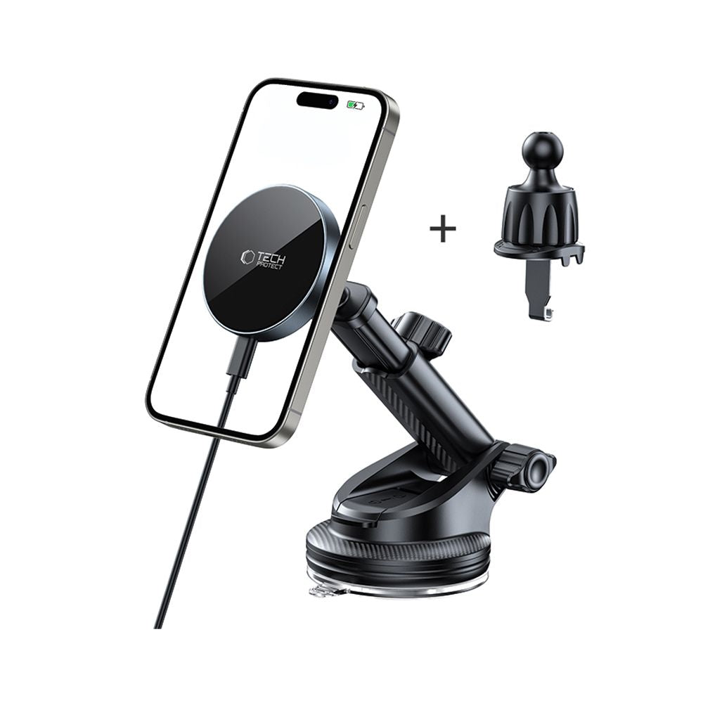 MONTAGGIO PER TELEFONO IN AUTO CON RICARICA WIRELESS TECH-PROTECT MM15W-V5 MAGNETIC MAGSAFE PER CRUSCOTTO E VENTILAZIONE RICARICATORE WIRELESS 15W NERO/NERO