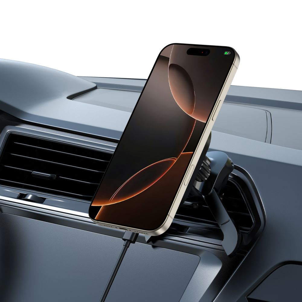 Supporto per telefono da auto con ricarica wireless TECH-PROTECT MM15W-V5 MAGNETIC MAGSAFE STABLE VENT CAR MOUNT WIRELESS CHARGER 15W NERO/NERO