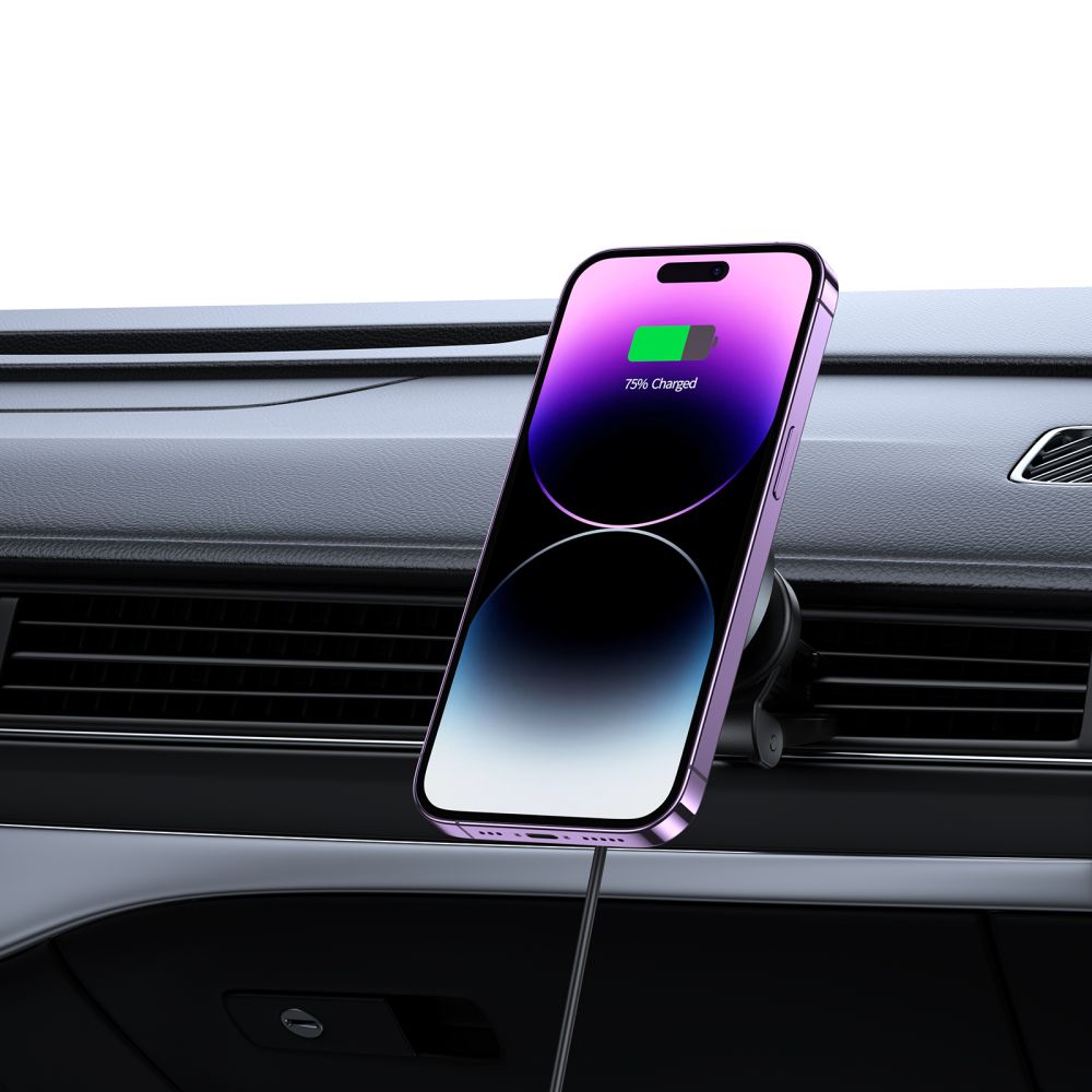 Supporto per telefono da auto con ricarica wireless TECH-PROTECT MM15W-V5 MAGNETIC MAGSAFE VENT CAR MOUNT WIRELESS CHARGER 15W NERO