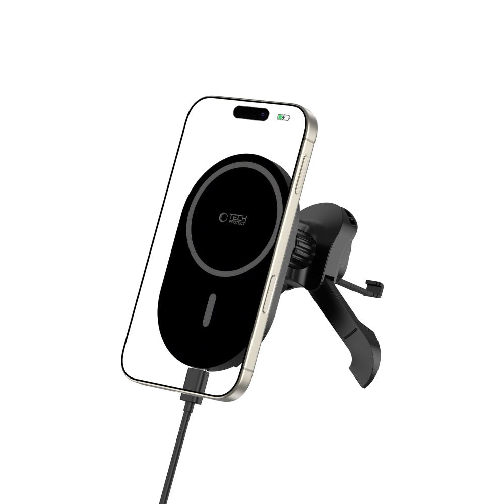 Supporto per telefono da auto con ricarica wireless TECH-PROTECT MM15W-V6 MAGNETIC MAGSAFE STABLE VENT CAR MOUNT WIRELESS CHARGER 15W NERO/NERO