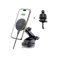 Supporto per telefono da auto con ricarica wireless TECH-PROTECT MM15W-V6 QI2 MAGNETIC MAGSAFE MONTAGGIO PER CRUSCOTTO E VENTILAZIONE CARICATORE WIRELESS 15W NERO
