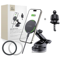 Supporto per telefono da auto con ricarica wireless TECH-PROTECT MM15W-V6 QI2 MAGNETIC MAGSAFE MONTAGGIO PER CRUSCOTTO E VENTILAZIONE CARICATORE WIRELESS 15W NERO