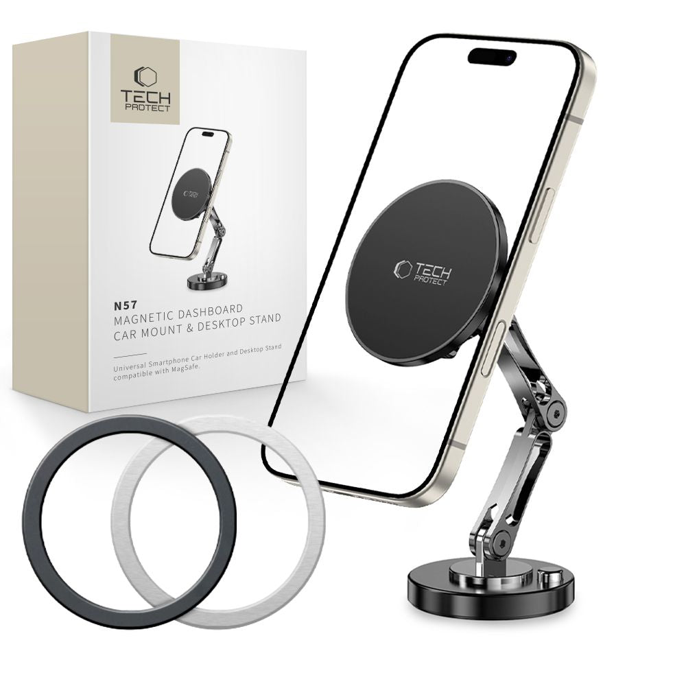 MONTAGGIO PER TELEFONO DA AUTO TECH-PROTECT N57 MAGNETICO MAGSAFE PER CRUSCOTTO E SUPPORTO PER TELEFONO DA TAVOLO NERO