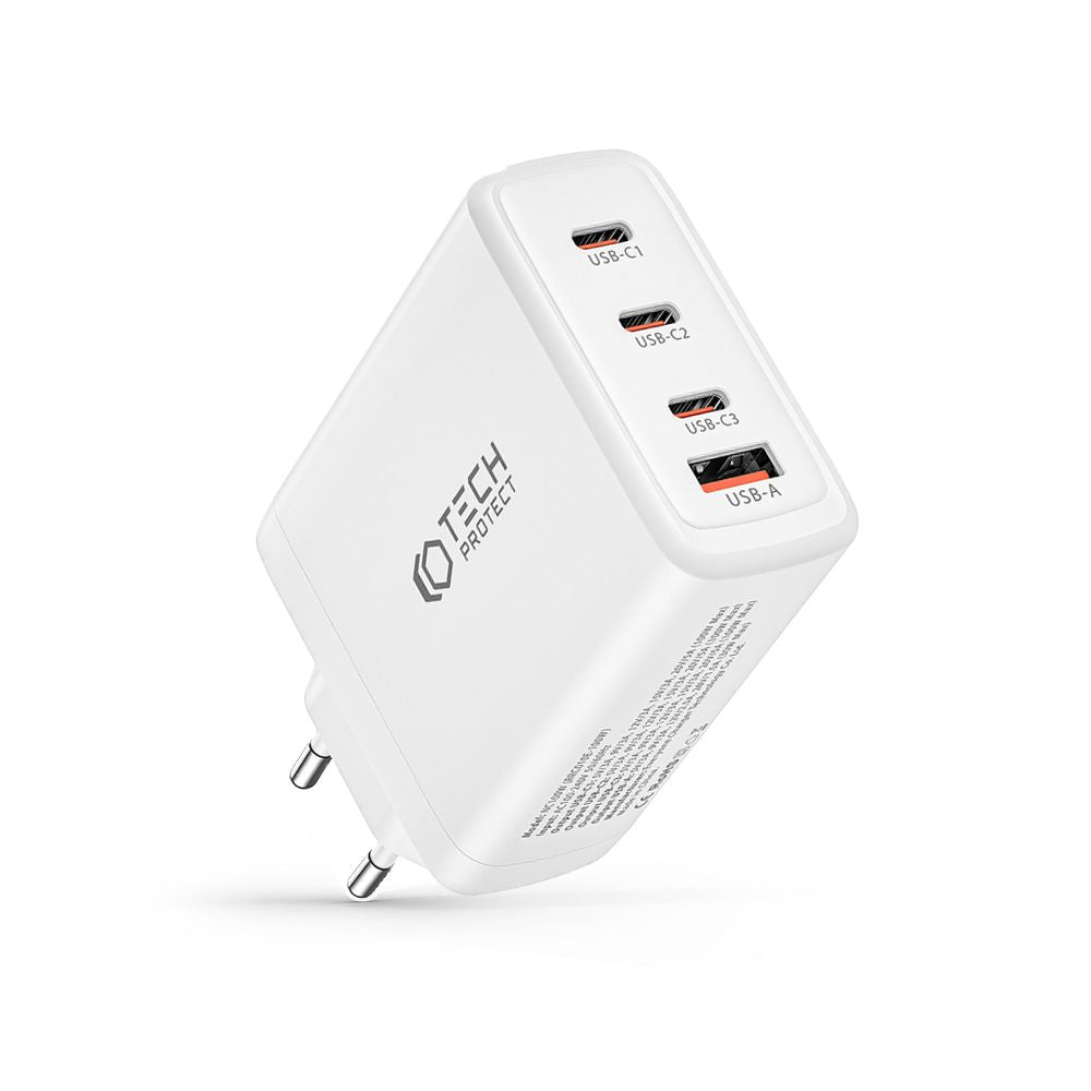 CARICATORE DI RETE PER CELLULARE E TABLET TECH-PROTECT NC100W-GAN CARICATORE DI RETE A 4 PORTE PD100W/QC3.0 BIANCO