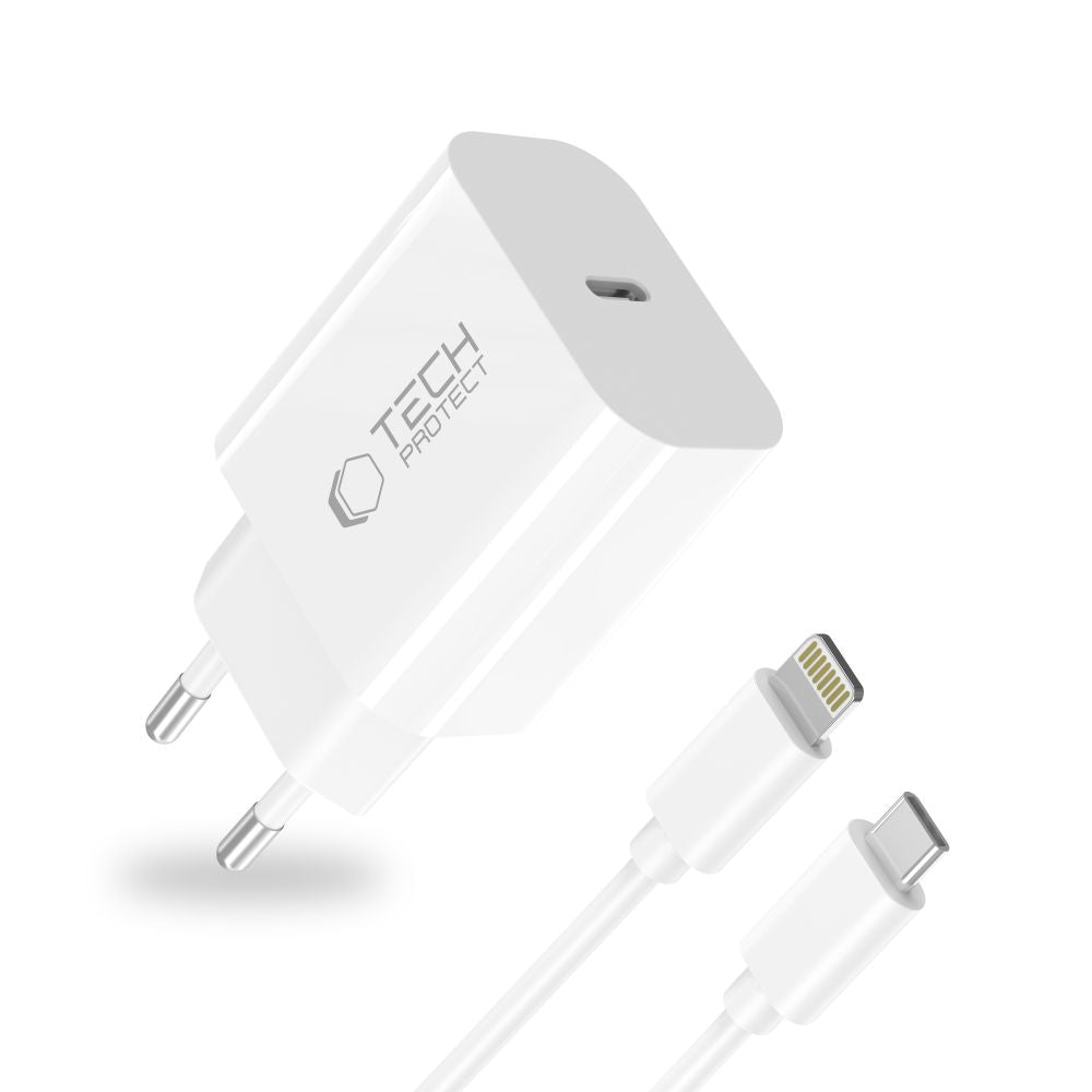 TECH-PROTECT NC20W CARICATORE DI RETE 1-PORTA PD20W + CAVO LIGHTNING BIANCO