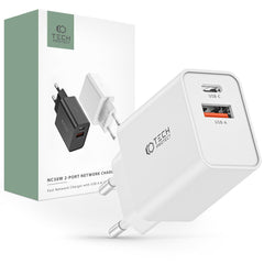 CARICATORE DI RETE PER CELLULARE E TABLET TECH-PROTECT NC30W CARICATORE DI RETE A 2 PORTE PD30W/QC3.0 BIANCO