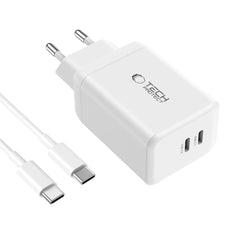 TECH-PROTECT NC45W-GAN CARICATORE DI RETE A 2 PORTE PD45W + CAVO TYPE-C BIANCO