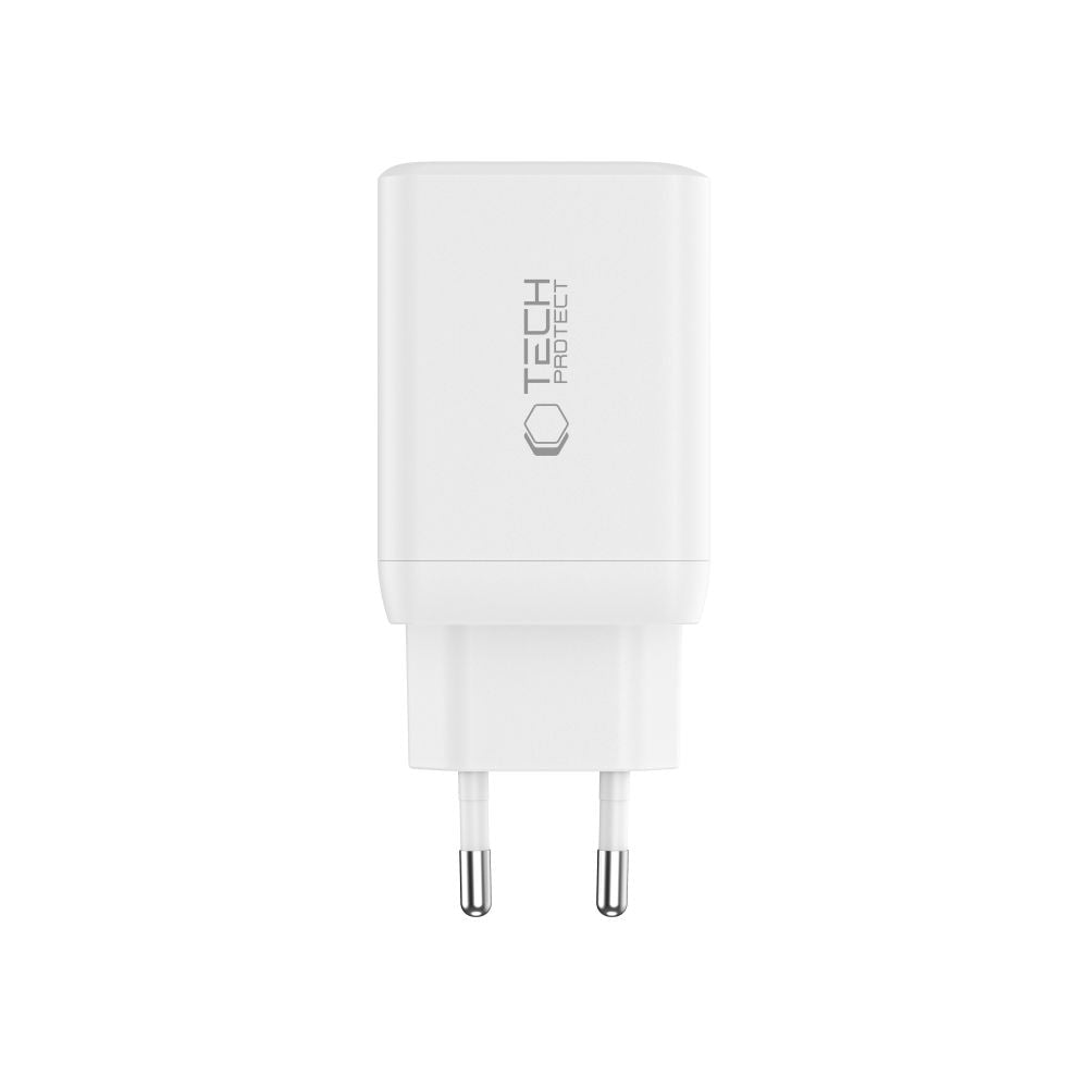 TECH-PROTECT NC45W-GAN CARICATORE DI RETE A 2 PORTE PD45W + CAVO TYPE-C BIANCO