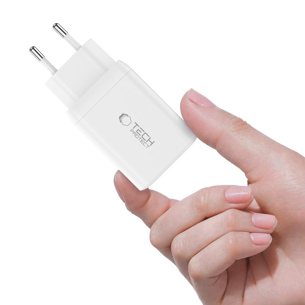 TECH-PROTECT NC45W-GAN CARICATORE DI RETE A 2 PORTE PD45W + CAVO TYPE-C BIANCO