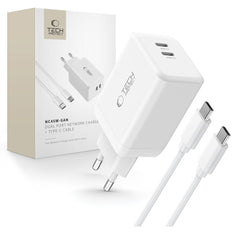 TECH-PROTECT NC45W-GAN CARICATORE DI RETE A 2 PORTE PD45W + CAVO TYPE-C BIANCO