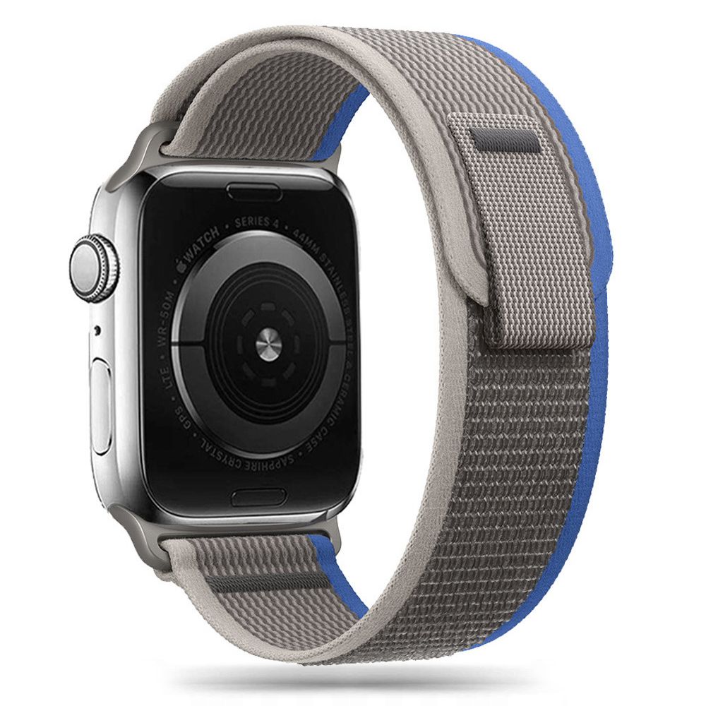 CINTURINO IN NYLON PER APPLE WATCH 4 / 5 / 6 / 7 / 8 / 9 / SE (38 / 40 / 41 MM) GRIGIO/BLU