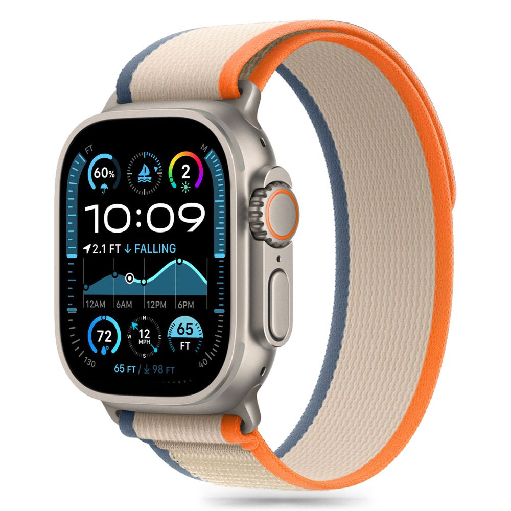 CINTURINO TECH-PROTECT NYLON STRIPE APPLE WATCH 6 / 7 / 8 / 9 / 10 / SE / ULTRA 1 / 2 (44 / 45 / 46 / 49 MM) CREMA/ARANCIONE