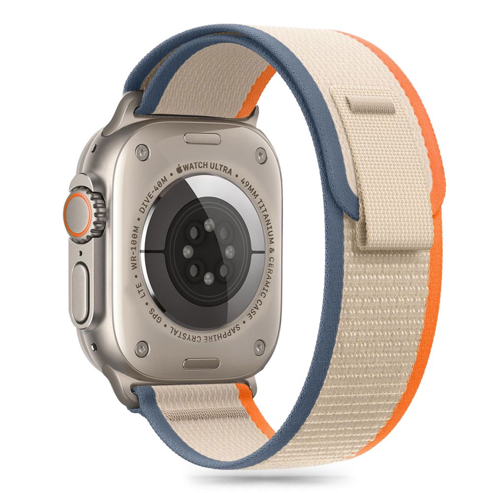 CINTURINO TECH-PROTECT NYLON STRIPE APPLE WATCH 6 / 7 / 8 / 9 / 10 / SE / ULTRA 1 / 2 (44 / 45 / 46 / 49 MM) CREMA/ARANCIONE