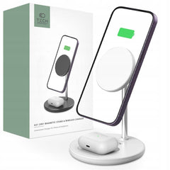CARICATORE WIRELESS 2IN1 TECH-PROTECT QI15W-A21 MAGNETICO MAGSAFE BIANCO