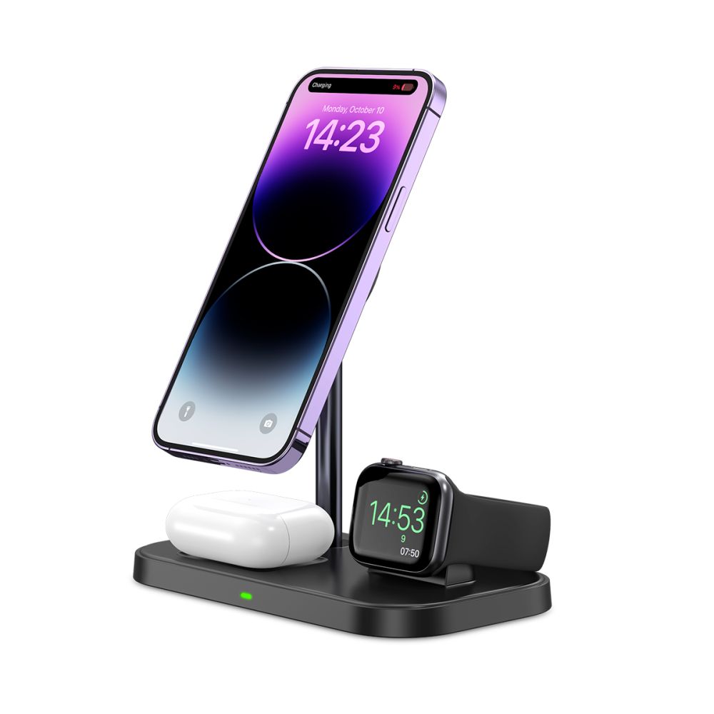 CARICATORE WIRELESS 3IN1 TECH-PROTECT QI15W-A22 MAGNETICO MAGSAFE NERO