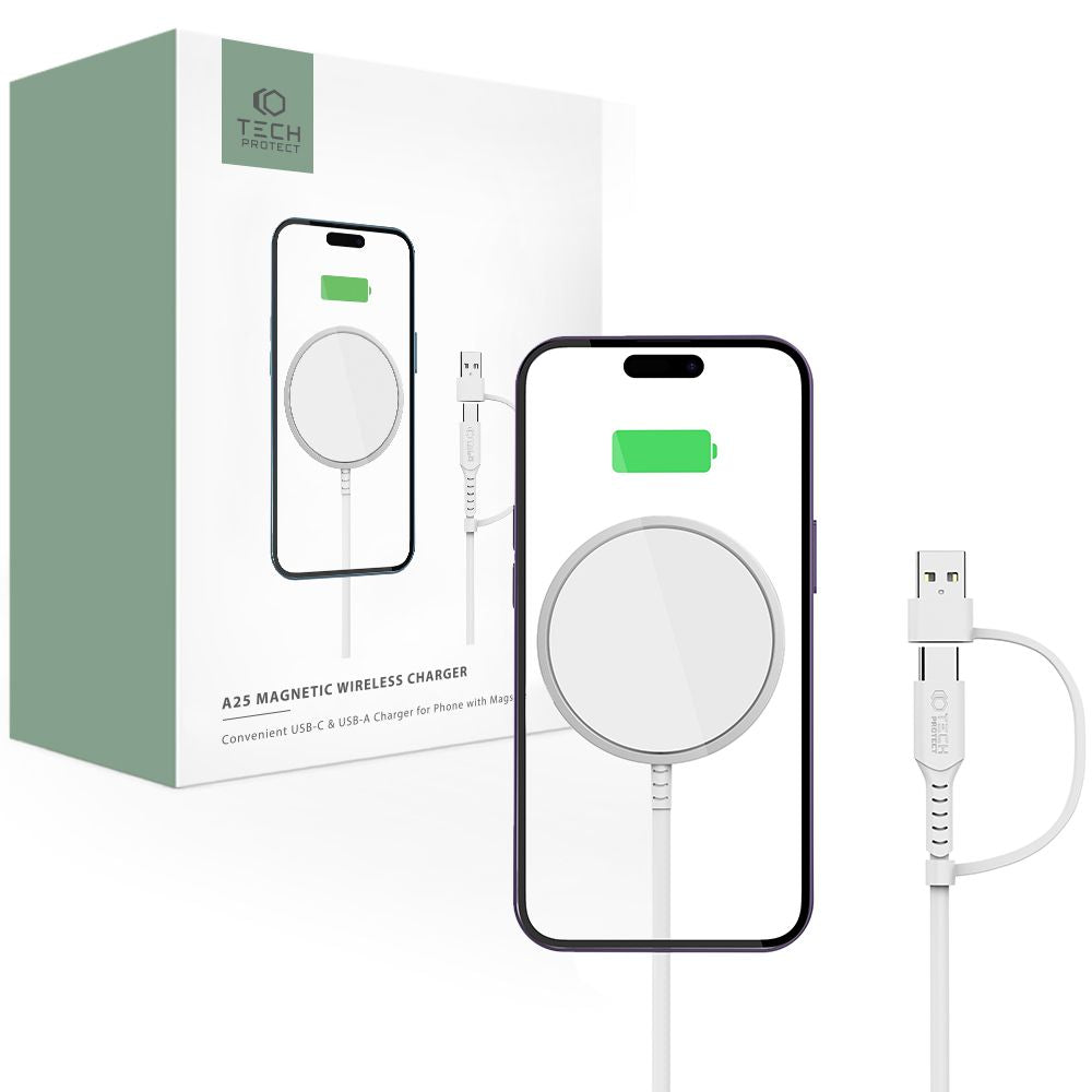 CARICATORE WIRELESS MAGNETICO TECH-PROTECT QI15W-A25 MAGSAFE BIANCO