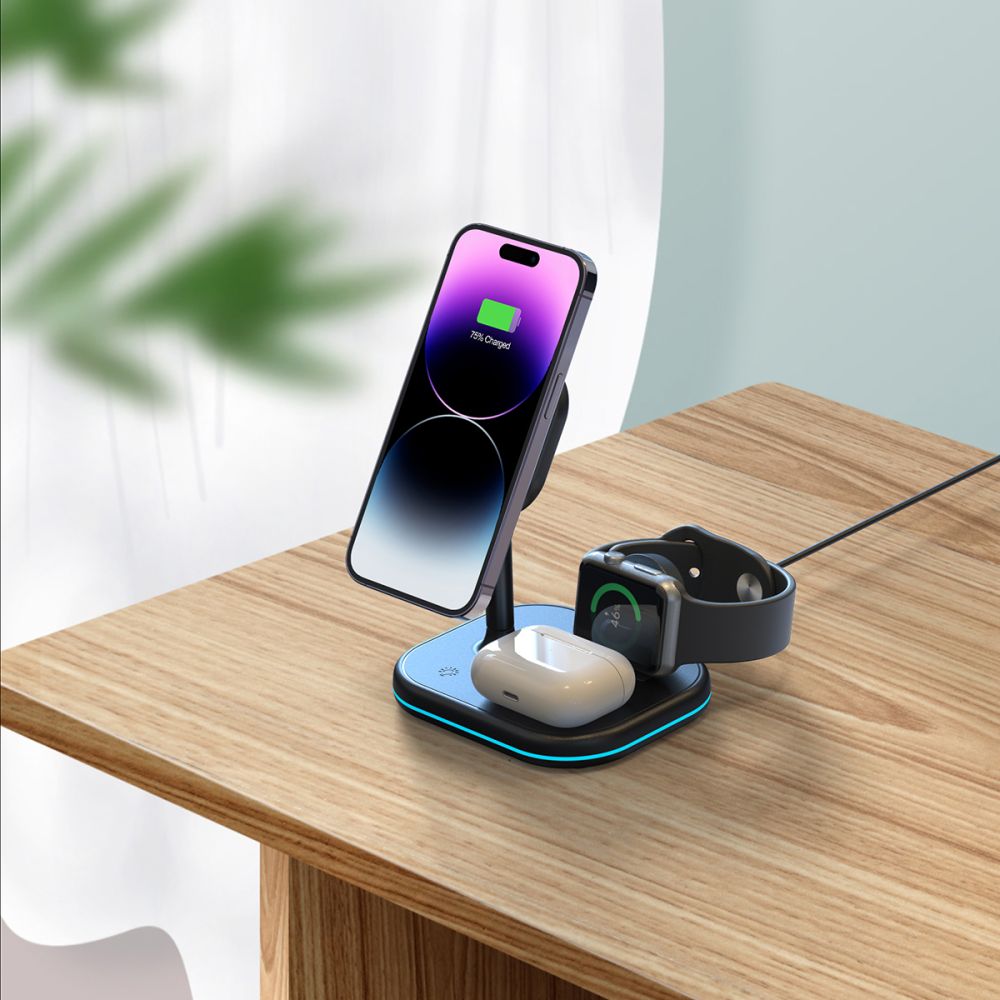 CARICATORE WIRELESS 3IN1 QI15W-A27 MAGNETICO MAGSAFE NERO