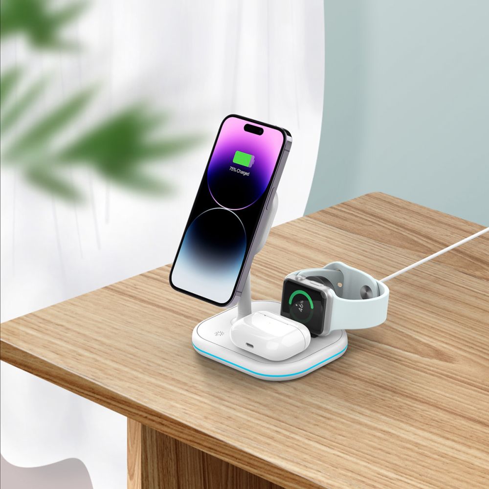 CARICATORE WIRELESS 3IN1 QI15W-A27 MAGNETICO MAGSAFE BIANCO