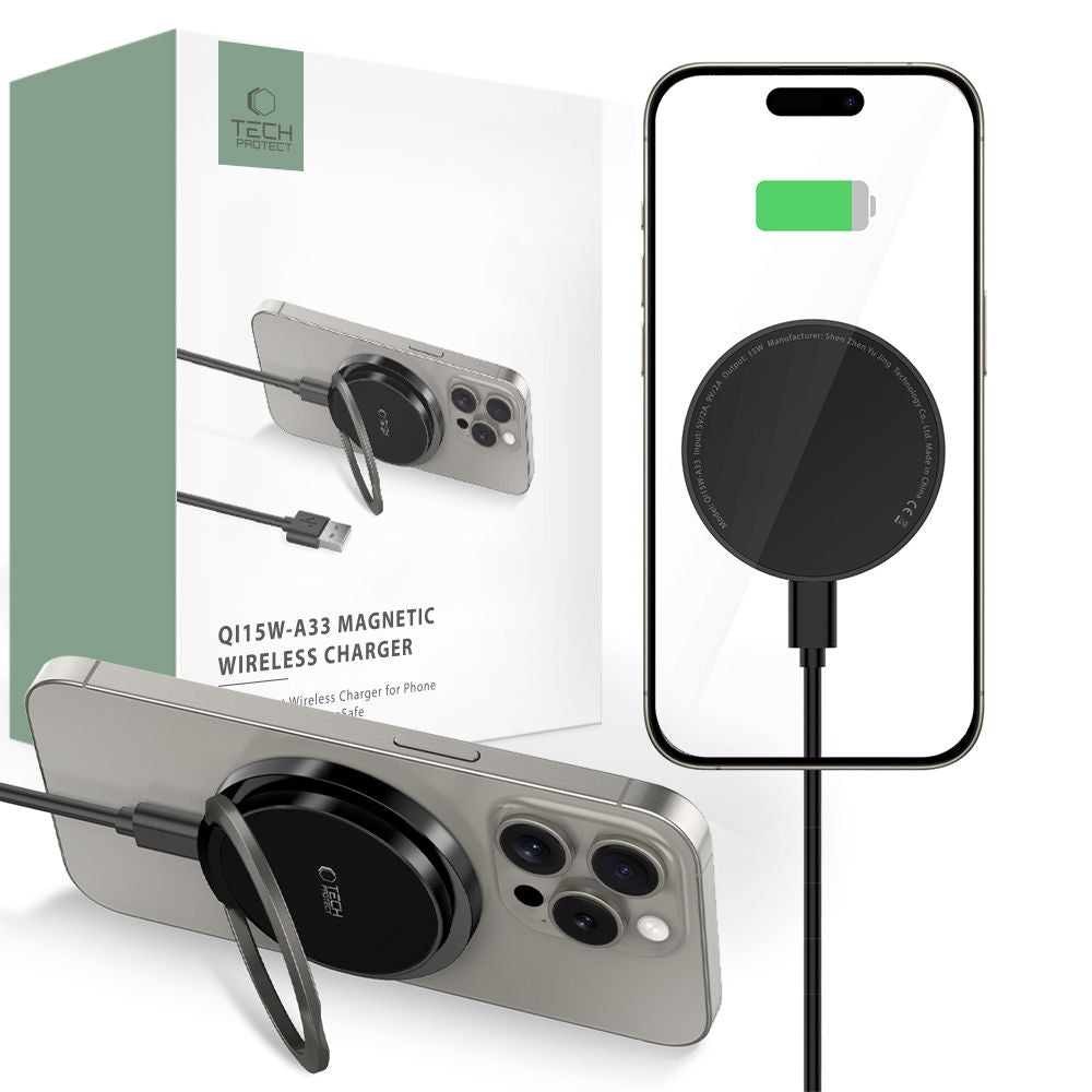 CARICATORE WIRELESS SENZA FILI TECH-PROTECT QI15W-A33 MAGNETICO MAGSAFE NERO