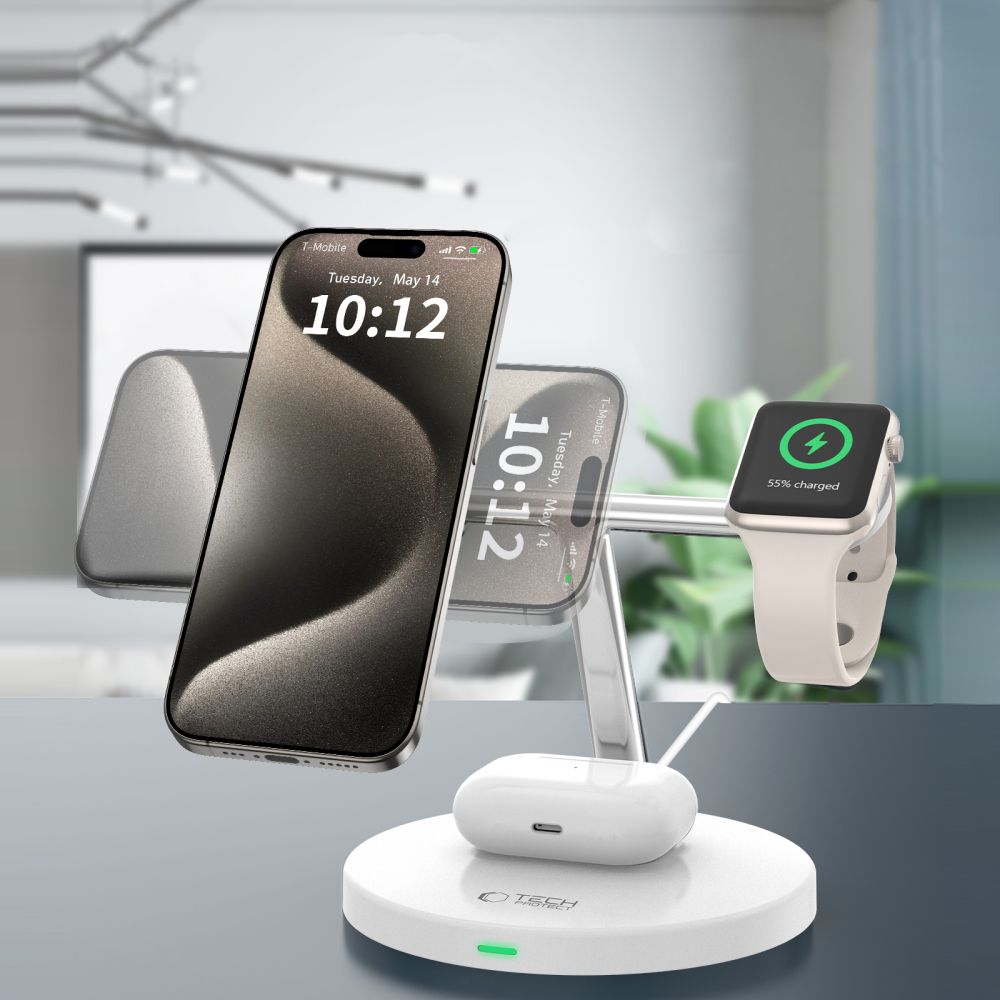 TECH-PROTECT QI15W-A35 3IN1 MAGNETICO MAGSAFE CARICATORE WIRELESS BIANCO