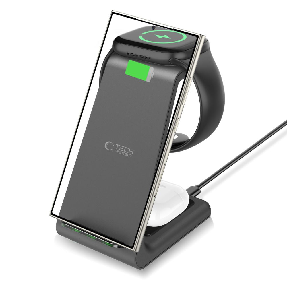 TECH-PROTECT QI15W-A36 CARICATORE WIRELESS 3IN1 PER ANDROID NERO