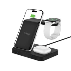 TECH-PROTECT QI15W-A37 CARICATORE WIRELESS 3IN1 PER ANDROID E APPLE NERO