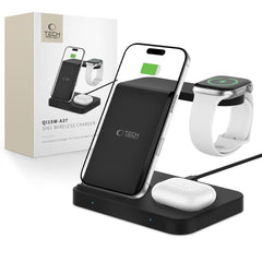 TECH-PROTECT QI15W-A37 CARICATORE WIRELESS 3IN1 PER ANDROID E APPLE NERO