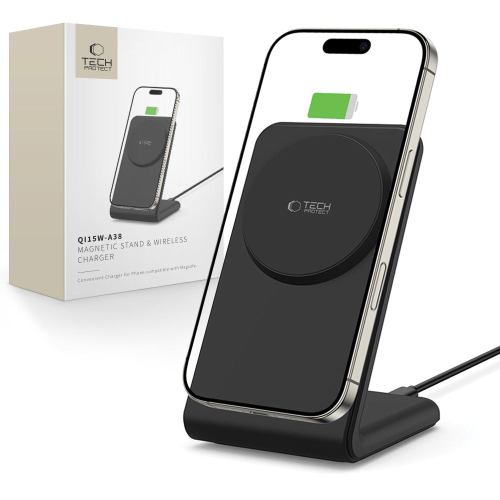 STAZIONE DI RICARICA TECH-PROTECT QI15W-A38 MAGNETIC MAGSAFE CARICATORE WIRELESS NERO
