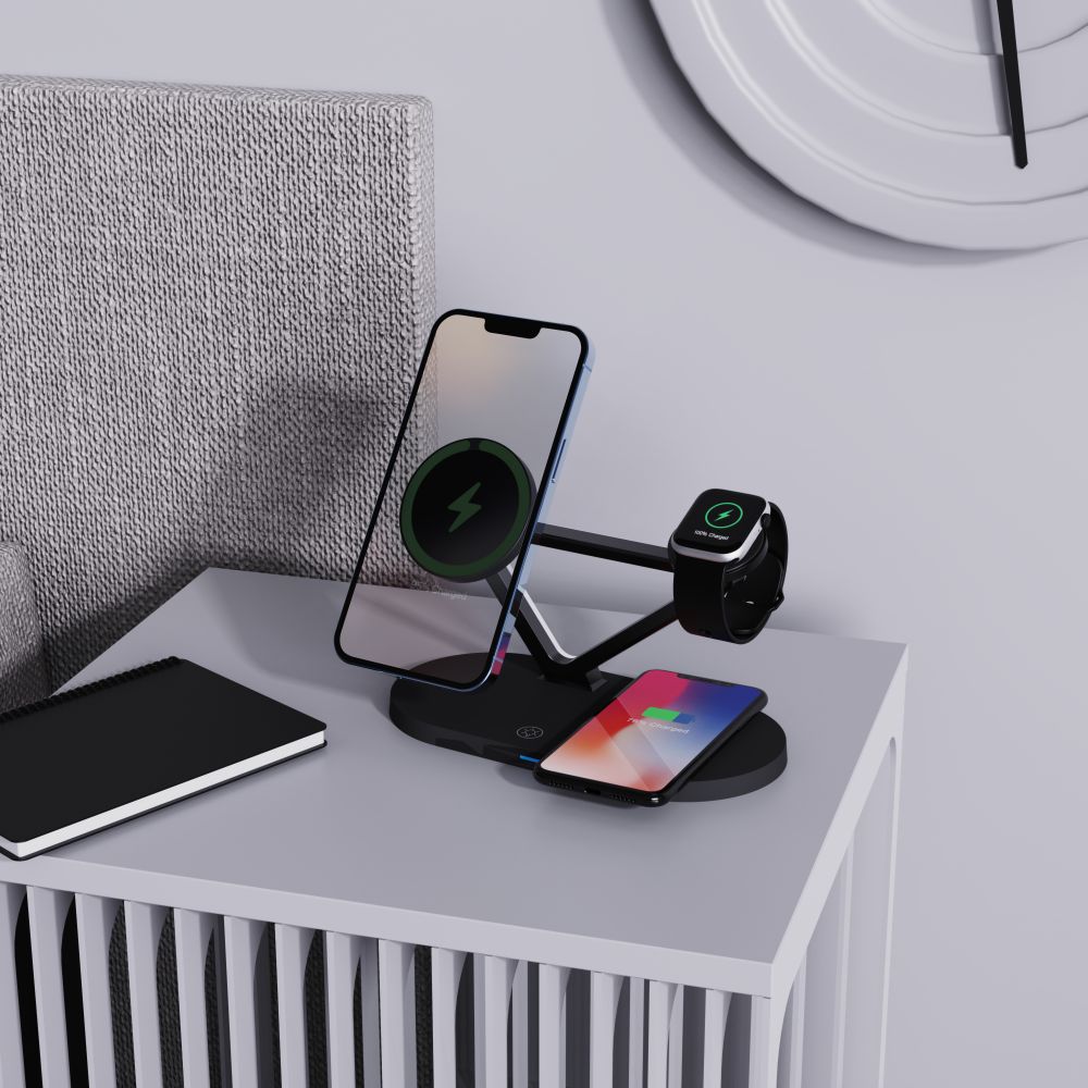STAZIONE DI RICARICA TECH-PROTECT QI15W-A41 3IN1 MAGNETICA MAGSAFE CARICATORE WIRELESS NERO