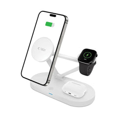 STAZIONE DI RICARICA TECH-PROTECT QI15W-A41 3IN1 MAGNETICA MAGSAFE CARICATORE WIRELESS BIANCO