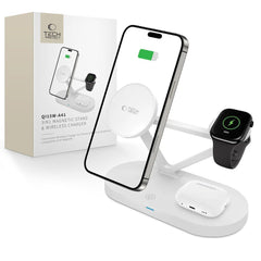 STAZIONE DI RICARICA TECH-PROTECT QI15W-A41 3IN1 MAGNETICA MAGSAFE CARICATORE WIRELESS BIANCO