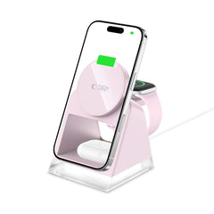 STAZIONE DI RICARICA TECH-PROTECT QI15W-A43 3IN1 MAGNETICA MAGSAFE CARICATORE WIRELESS ROSA BABY