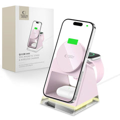 STAZIONE DI RICARICA TECH-PROTECT QI15W-A43 3IN1 MAGNETICA MAGSAFE CARICATORE WIRELESS ROSA BABY
