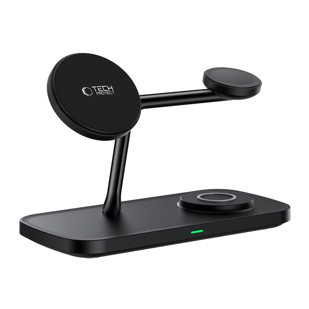 STAZIONE DI RICARICA TECH-PROTECT QI15W-A45 3IN1 MAGNETICA MAGSAFE CARICATORE WIRELESS NERO