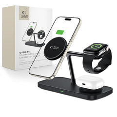 STAZIONE DI RICARICA TECH-PROTECT QI15W-A45 3IN1 MAGNETICA MAGSAFE CARICATORE WIRELESS NERO