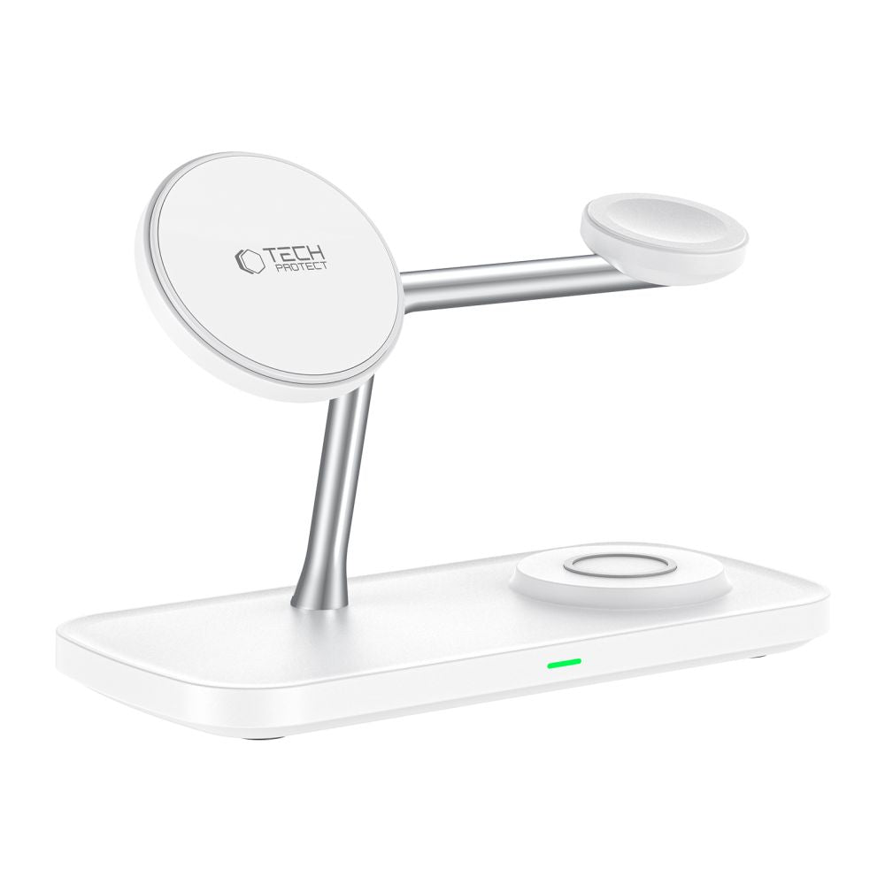 STAZIONE DI RICARICA TECH-PROTECT QI15W-A45 3IN1 MAGNETICA MAGSAFE CARICATORE WIRELESS BIANCO