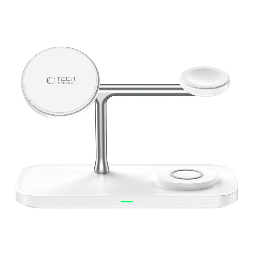 STAZIONE DI RICARICA TECH-PROTECT QI15W-A45 3IN1 MAGNETICA MAGSAFE CARICATORE WIRELESS BIANCO