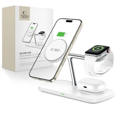STAZIONE DI RICARICA TECH-PROTECT QI15W-A45 3IN1 MAGNETICA MAGSAFE CARICATORE WIRELESS BIANCO