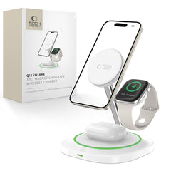 TECH-PROTECT QI15W-A46 3IN1 MAGNETIC MAGSAFE CARICATORE WIRELESS BIANCO
