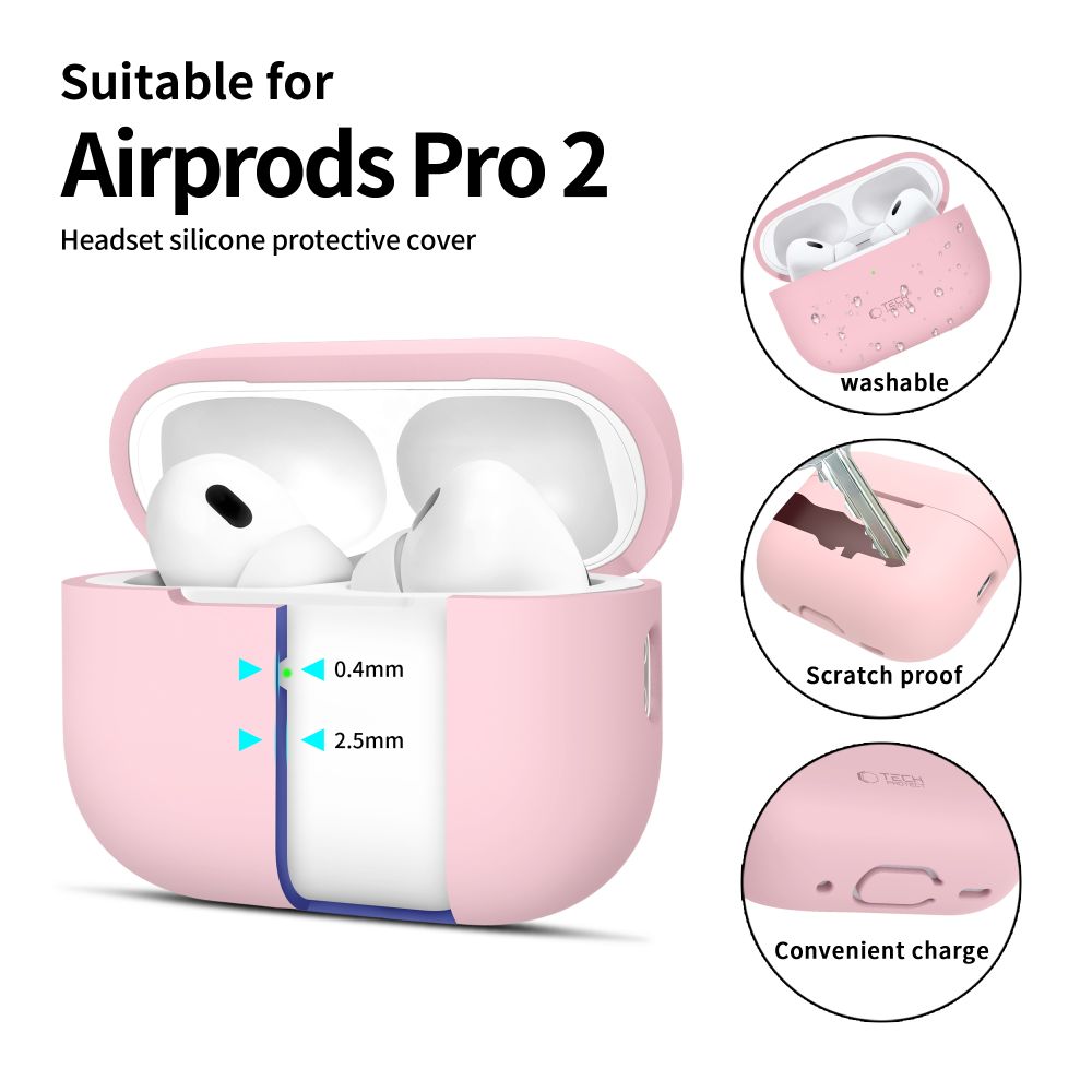 CUSTODIA TECH-PROTECT IN SILICONE PER APPLE AIRPODS PRO 1 / 2 ROSA POLVEROSA