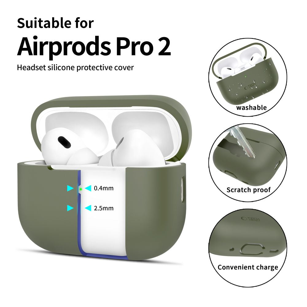 CUSTODIA TECH-PROTECT SILICONE APPLE AIRPODS PRO 1 / 2 VERDE OLIVA