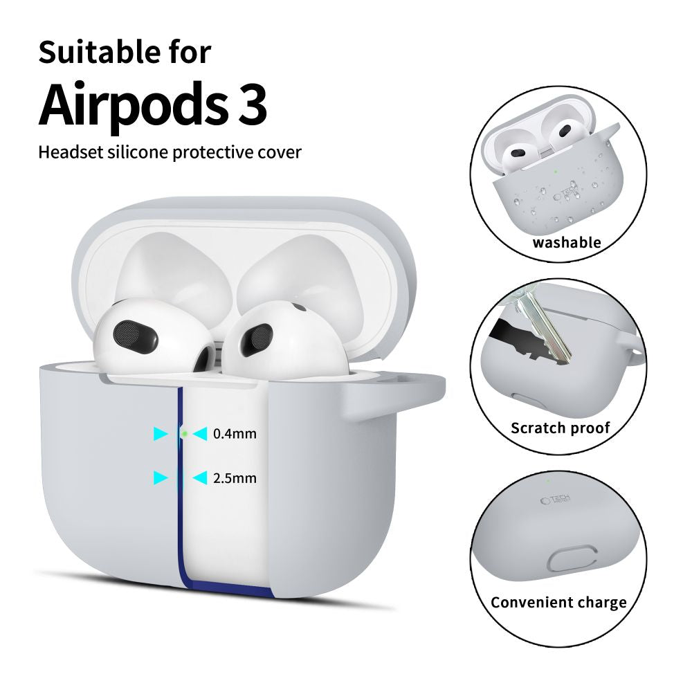 COPERTURA TECH-PROTECT SILICONE HOOK APPLE AIRPODS 3 GRIGIO CRAYON