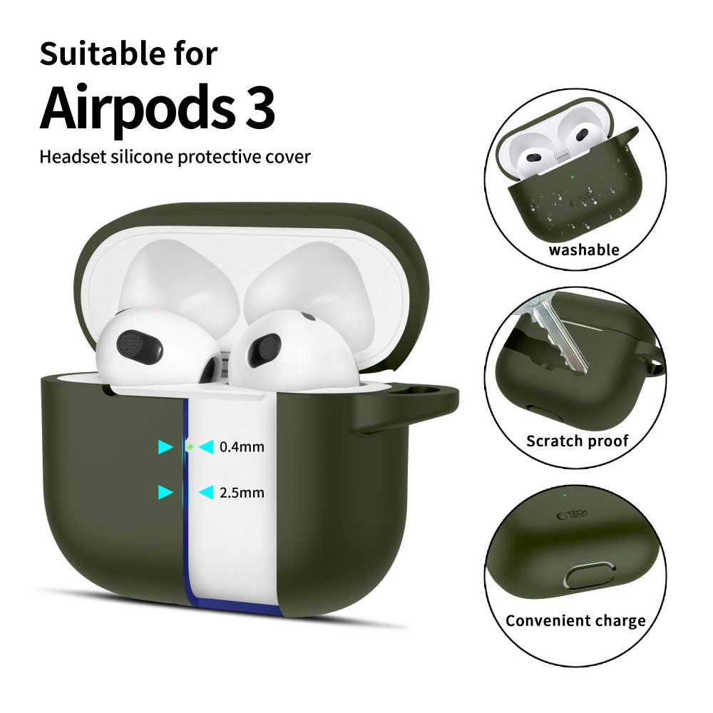COPERTURA TECH-PROTECT SILICONE HOOK APPLE AIRPODS 3 VERDE OLIVA
