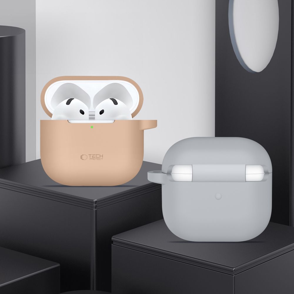COPERTURA TECH-PROTECT IN SILICONE CON GANCIO PER APPLE AIRPODS 4 CAFFE LATTE