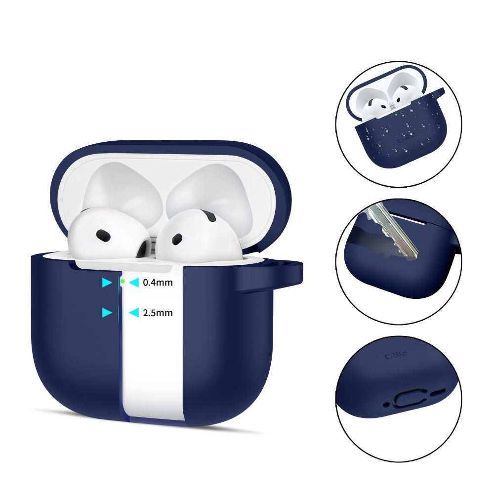 COPERTURA TECH-PROTECT IN SILICONE CON GANCIO PER APPLE AIRPODS 4 BLU NAVY